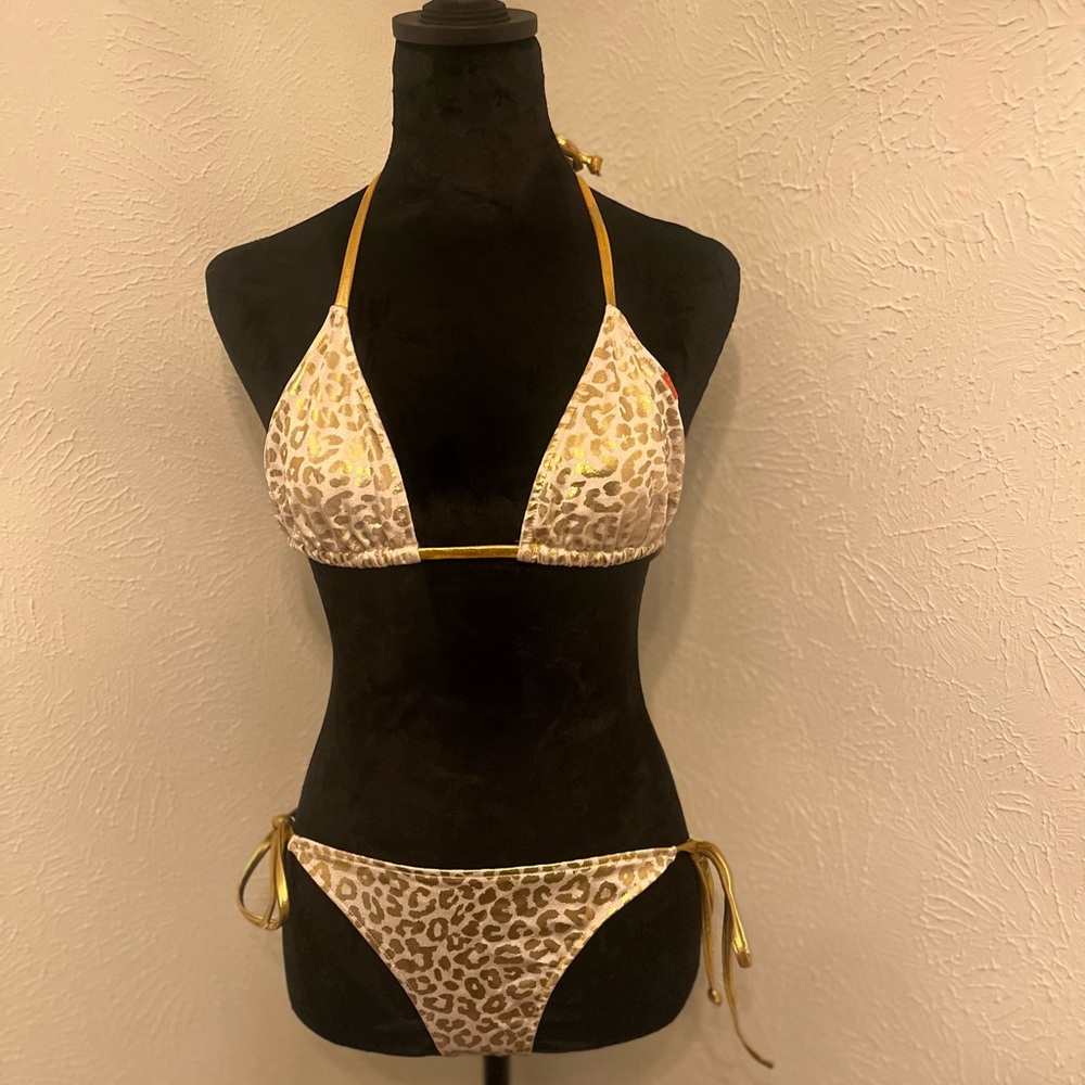 Leopard Print Bikini with Gold Accents